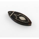 λ A George III silver-mounted tortoiseshell tooth pick box, circa 1800, oval navette form, the