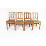 A set of four Edward Barnsley Workshops oak chairs, curved back and flat oak plank seat, stamped