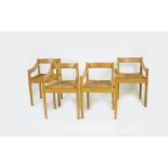 A set of eight Carimate chairs by Vico Magistretti, designed 1959, the pine frame with rush