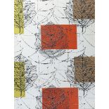 Linden a printed cotton textile designed by Lucienne Day, on later wooden stretcher, signed and