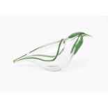 A Venini glass Transparent bird designed by Toni Zuccheri, slender clear glass body applied with