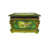 A good quality 19th century casket with embossed gilt metal panels enclosing dark green ground