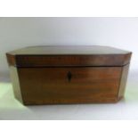 A 19th century sewing box of rectangular form with cross banded borders lined by further ebony and