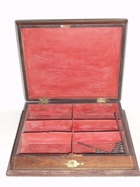 A good quality 19th century rosewood veneer games box of rectangular sarcophagus form with cut - Image 2 of 2