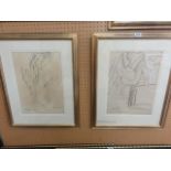 A set of three black and white charcoal studies by Dame Laura Knight, two showing circus acrobats in