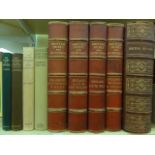 9 volumes of British Hunts and Huntsmen, 4 volumes, in red leather binding, dated 1910, divided