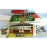 A vintage painted ply model of a farmyard complete with stables, etc, bearing plaque - An Elf