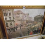 A signed coloured print after John King showing The Tercentenary Parade, the Royal Dragoons March