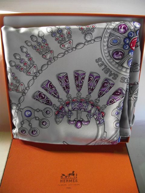 A boxed silk scarf by Hermes, Paris - Parures Des Sables, etc