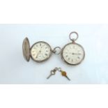 A silver open-faced pocket watch, H. Samuels, Manchester, chronograph, the white enamelled dial with