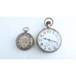 A Goliath pocket watch, the white enamelled dial with black Arabic numerals, subsidiary dial for