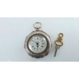 A 20th century open-faced silver pocket watch, Birmingham, the white enamelled dial with black Roman