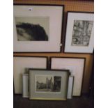 A black and white etching of Edinburgh Castle by John Matthews, signed in pencil bottom right with