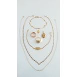 A tri-coloured 9ct gold locket, of oval form, 1.3g; a tri-coloured 9ct gold necklace, 2.8g; a 9ct