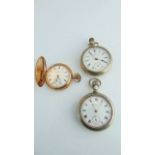 A gold-plated full hunter pocket watch, A.W.W. Co. Waltham Mass, U.S.A., the white enamelled dial