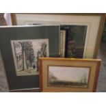 A collection of pictures and prints including a watercolour of goats signed H G R Hook, a