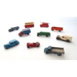 A collection of Dinky vehicles to include lorries, cars, bus, etc (10 approx)