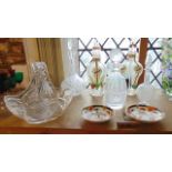 Clear cut glassware to include a Waterford type club decanter, further examples, a large glass