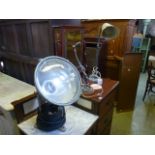 Two vintage industrial table lamps with partially coiled sprung adjustable stems, together with a