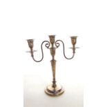 A three-light silver candelabrum, Manoah Rhodes & Sons Ltd, London, 1903, the central knopped column
