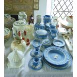 A collection of Wedgwood Jasperwares in the pale blue colourway including two circular trinket boxes