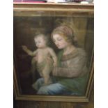 A 19th century pastel study of the Virgin and Child, 77 x 59 cm approx in wooden and gilt frame