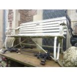 A sprung steel framed 5ft long garden bench with painted finish and wooden slatted seat