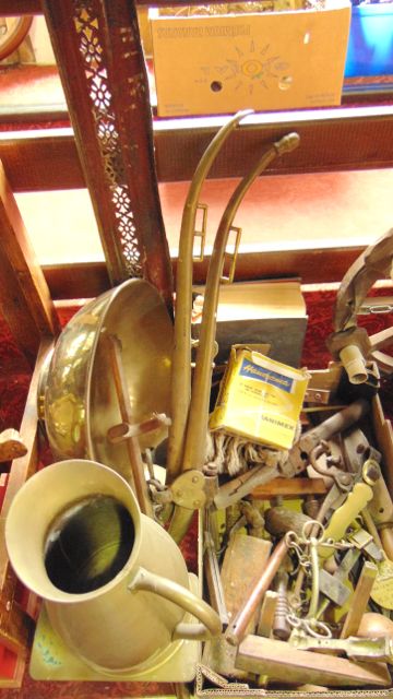 A box containing a mixed assortment of 19th century hand tools to include good quality ironwork