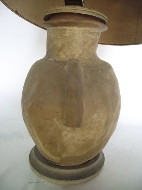 An unusual desk lamp crafted from the bladder of a camel, raised on a circular timber base, 31 cm - Image 2 of 2