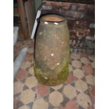 A weathered vintage terracotta conical shaped rhubarb forcer with moulded lip