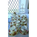 A quantity of Royal Albert Old Country Roses pattern tea wares including a three tier cake stand,
