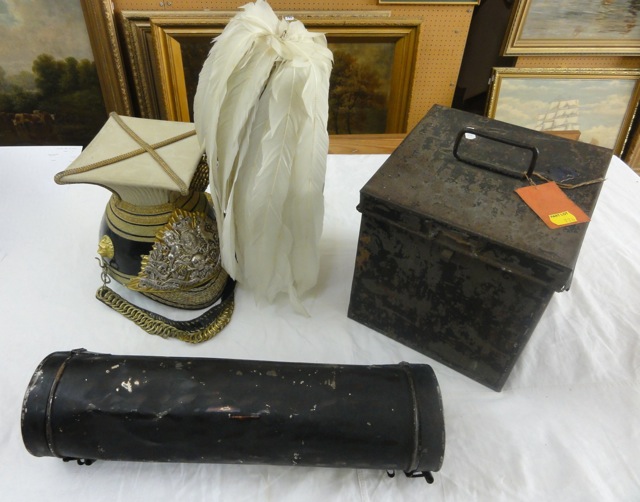 A late 19th century black leather Tschapta type helmet from the 17th Lancers Regiment with brass - Image 2 of 4