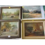 A pair of early 20th century continental oil paintings on board showing a farm yard scene and a