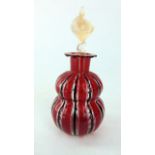 A hand blown glass scent bottle of double gourd form, possibly Italian, with lamp work striped