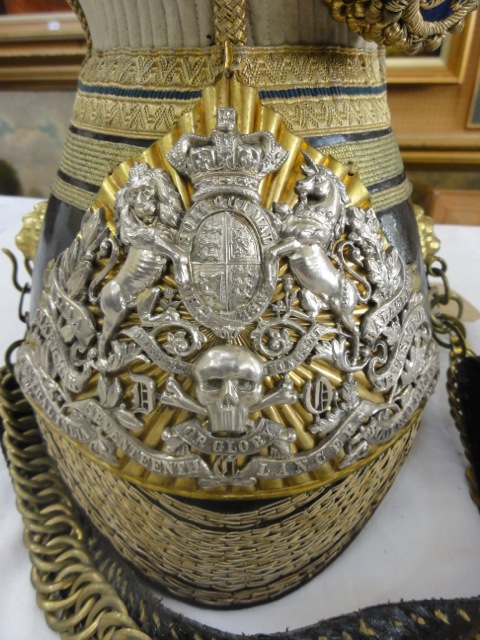 A late 19th century black leather Tschapta type helmet from the 17th Lancers Regiment with brass - Image 3 of 4