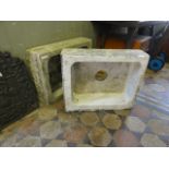 A pair of vintage reclaimed shallow white marble sinks of rectangular form 60 cm x 50 cm approx