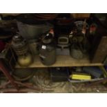 A collection of miscellaneous items to include a selection of galvanised buckets, vintage brass blow