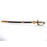 A 19th century British Naval officers sword, by Prout, with gilt hilt, sharkskin grip and lions head