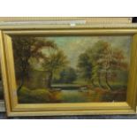 Two early 20th century oil paintings on canvas by George Harris, one showing a river scene in full