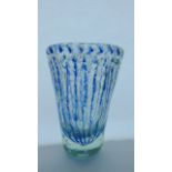 A heavy clear Studio Glass vase of tapering form with encased bubble detail with mottled streaks