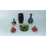 A selection of decorative glassware to include a Studio Glass vase of bulbous form decorated in