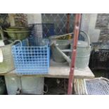 A stack of three vintage light blue painted wirework crates of rectangular form initialled EDC