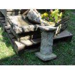 Two weathered cast composition stone garden planters/flower troughs of rectangular form (planted)