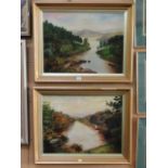 A pair of early 20th century oil paintings on canvas of Irish landscapes with mountains, lochs,