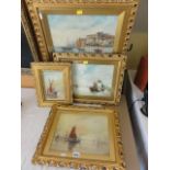 A collection of four late 19th century oil paintings on board of coastal subjects including Dutch