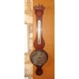 A Georgian mahogany wheel barometer, the casework with conch shell, floral and other marquetery