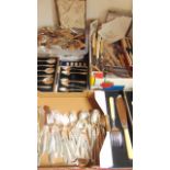 A selection of boxed and unboxed silver plated and other cutlery to include boxed teaspoons,