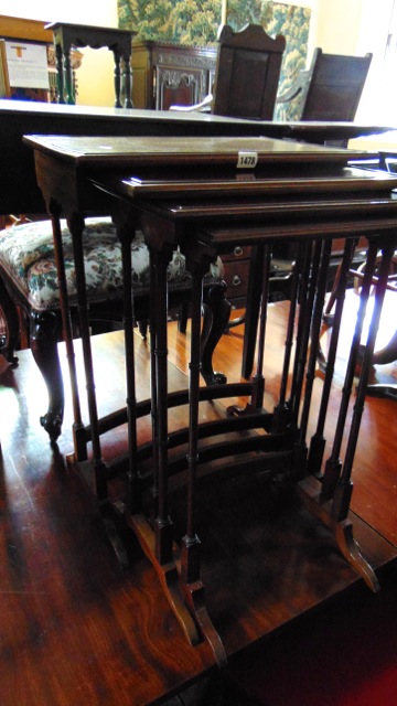 A nest of four Georgian style mahogany occasional tables of rectangular form on slender moulded - Image 2 of 2