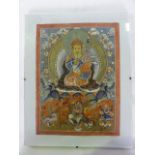 A 19th century Tibetan unmounted painted panel depicting a Thangka of Padmasambhava, 29cm x 22cm