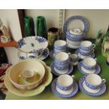 A collection of late 19th century Copeland china teawares with blue printed stylised floral border